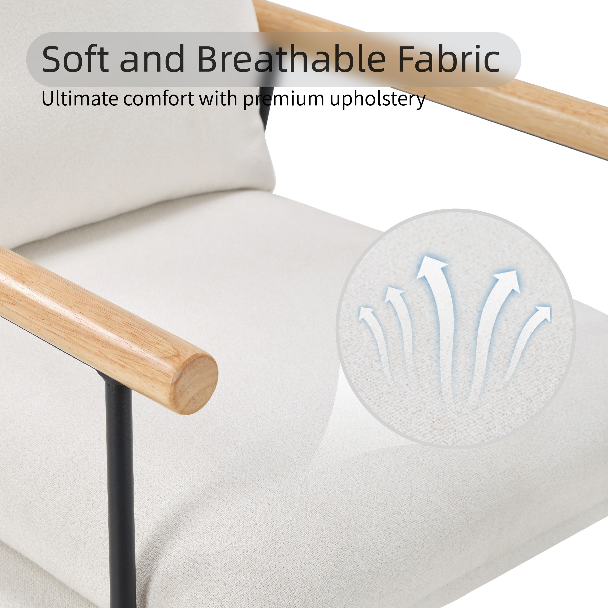 Modern Accent Chair, Comfy Chair With Removable Cushion, Vanity Chair With Wood Armrests For Living Room, Bedroom, White_voghion.com